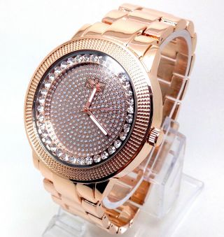 784t Herren Mode Armbanduhr Rose Gold Band Luxus Strass Zifferblatt Quarz