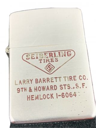 1953 Zippo Lighter - Seiberling Tires Larry Barrett Tire Company San Francisco