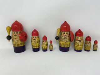 2 Vintage Ussr Russian Warrior 4 Pc Nesting Doll Shield & Club Hand Painted