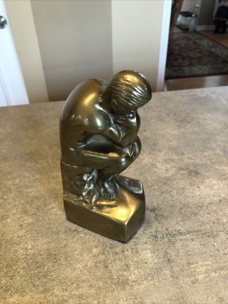 Vintage Heavy Brass Thinking Man Statue - W Bell & Co.  -