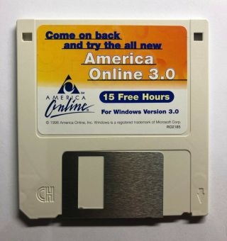 Aol Version 3.  0 Vintage Windows 1996 3.  5 " Floppy Disk 15 Hours Rare