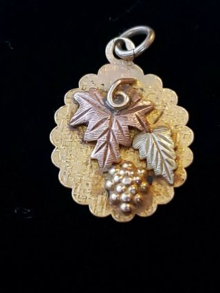 Vintage 10k & 12k Black Hills Gold Pendant Charm Grapes Leaves B.  H.  Jewelry Co