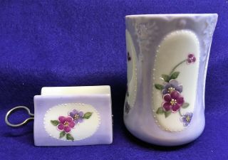 Vintage Porcelain Blue / White Toothpaste Holder / Squeezer And Matching Cup