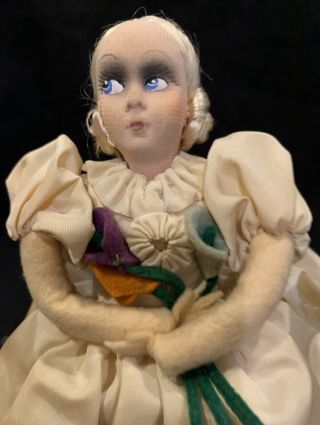 Vintage Lenci Style Cloth Hand Painted Face Pincushion Doll 7”