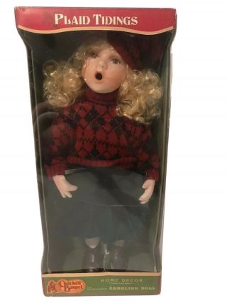 Porcelain Doll 18 " Cracker Barrel Christmas Carol Singer Plaid Tidings