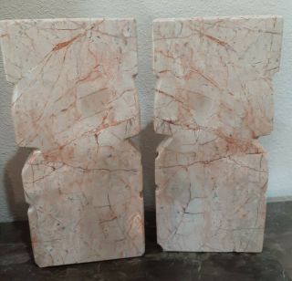 Set of (2) Vintage Aztec Mayan Tiki Carved Marble Onyx Stone Bookends 8 