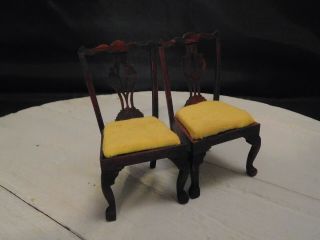 Vintage Dollhouse Antique Style Ornate Upholstered Wood Miniature Chairs
