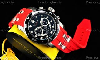 ➤new Invicta Men 48mm Pro Diver Scuba Chronograph Black Dial Red Strap Ss Watch