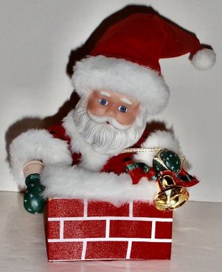 Vintage Dan Dee Animated Santa In Chimney Wind Up Music Box,  Plays Silent Night