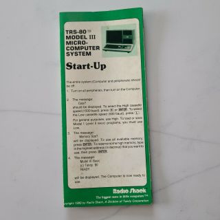 Trs - 80 Model Iii Micro - Computer System Start - Up Pamphlet Reference Card