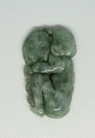 Vintage Chinese Green Jade Necklace Piece Pendant Carved Monkey Rare Htf