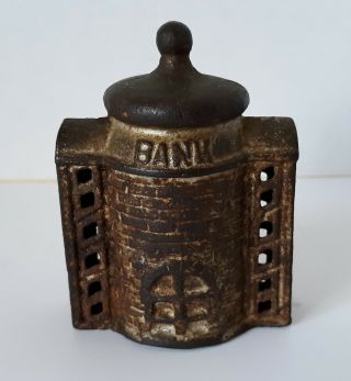 Vintage Cast Iron Domed Bank Building Figural Shaped Still Coin Bank