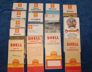 (15) Vintage Shell Oil Co.  Road Maps 1947 - 1949 - 1958 - 1960 