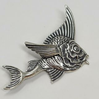 Vintage Sterling Silver Signed Fish Pin Brooch Beau - Ster Detailed Whimsical