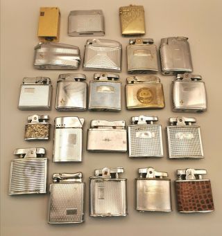 21 Vintage Lighters Ronson Etc  1 Silver Plated Vesta Case (in Tin)