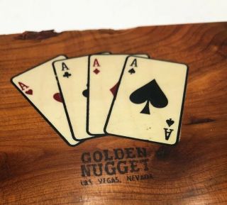 Vintage GOLDEN NUGGET Las Vegas SOUVENIR Playing Card WOOD BOX and SHOT GLASS 2
