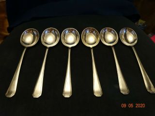 Set Of 6 Silver Plated Art Deco Style Dessert Spoons Antique / Vintage Marked