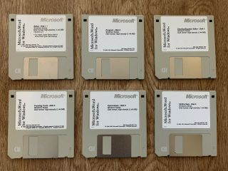 Microsoft Word 2.  0 For Windows 3.  5 " Floppy Diskettes (6 Discs) Vintage