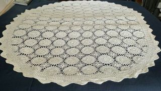 Vintage Oval Crocheted Tablecloth White 100 Cotton 56” X 68”