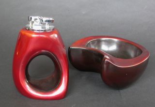 Prince Midcentury Vintage Petrol Table Lighter And Matching Ashtray Japan 1950 