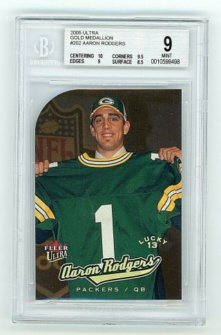 2005 Fleer Ultra Aaron Rodgers Rc Gold Medallion Rookie Bgs 9 Packers Sp