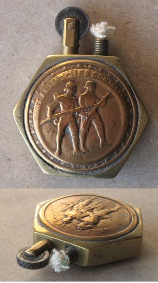 Wwi Antique French Patriotic Brass Petrol Cigarette Lighter / Functional