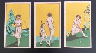 Very Rare Vintage " C.  1920 Chinese " Cigarette/tobacco Golf Cards (3)