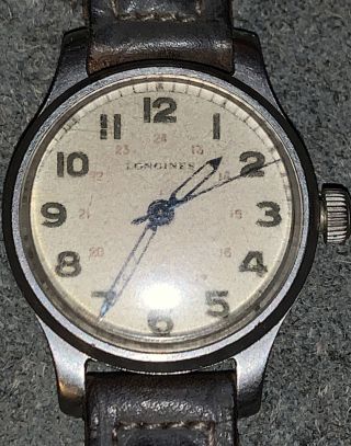 Vintage 1940s Longines Oversize Wristwatch,  Military 24 Hour Dial Snap - Back Case