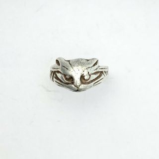 Antique Vintage Solid Sterling Silver Cat Face Ring