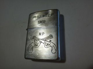 Vietnam War Year 1969 Zippo Lighter Phu Hiep 1969,  Us Military Police Mp Logo