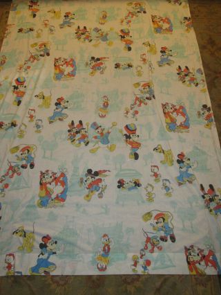 Vintage Pacific Bunk Twin Flat Sheet Disney Mickey Mouse Donald Daisy 63 X 104 "
