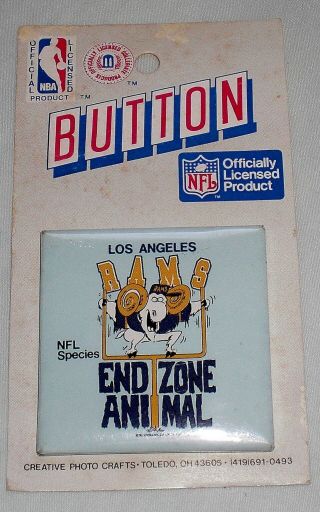 Vintage 1987 Nfl Los Angeles Rams Football End Zone Animal Button,  Badge,  Pin