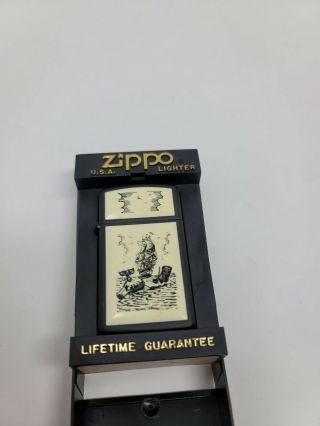 Vintage Zippo Lighter Scrimshaw Pirate Ship | | Very Rare Black Edition