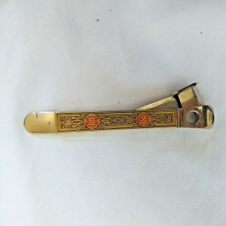 Vintage Cigar Cutter & Box Opener And Gold Detailed Metal Handle