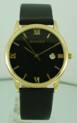 Sekonda 1085 Gents Classic Dress Watch With Date Black Leather Strap Rrp £89.  99