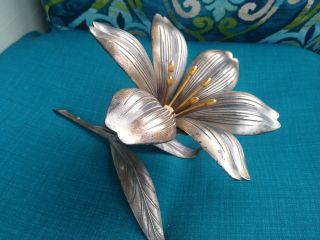 Vintage Agudo Brass Lily Flower Ashtray,  Removable Petals,  Mid Century Modern