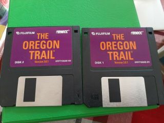 Vintage Mecc Fujifilm The Oregon Trail Floppy Disk.  Disks 1 & 2 Ver.  3.  0.  1.