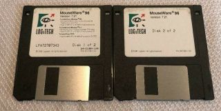 Vintage Logitech Mouseware 96 Version 7.  21 - 2 - 3.  5 " Floppy Discs