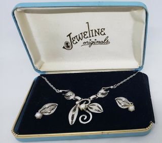 Espo Flex Vintage Sterling Silver Demi Parure Necklace & Earrings W/ Pearls