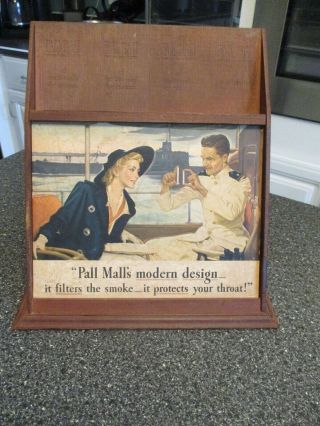 Vintage Pall Mall Cigarettes Wooden Store Display Stand W/ Navy Sailor Ad