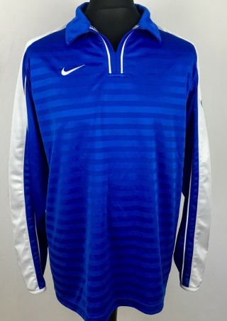 Nike Vintage Soccer Jersey Football Shirt Size L Long Sleeved Blue Stripes Sport