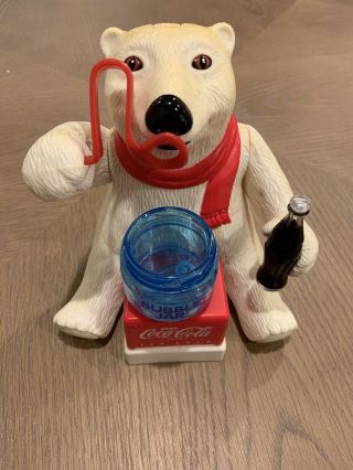 Coca Cola Bubble Blowing Polar Bear Ornament Vintage 1996 W/ Box