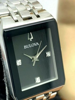 Bulova Womens Watch 96p202 Black Dial Diamond Quadra Silver Tone Stainless Steel