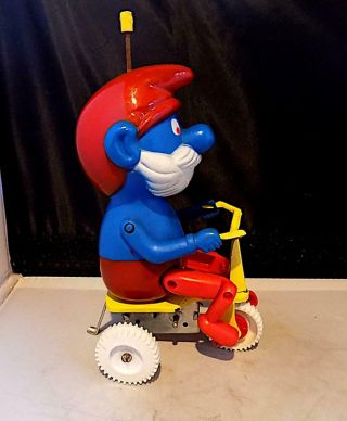 Vintage Tin & Plastic Clockwork Smurf On Tricycle,  Poss Made In Spain
