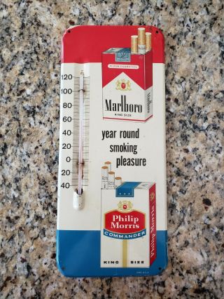Vintage Marlboro & Philip Morris Commander Cigarette Advertising Thermometer