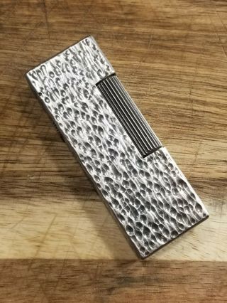 Dunhill Silver Finish Lighter With Bark Pattern Rollagas Swiss Made