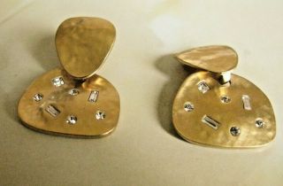 Vintage Signed Kjl Kenneth J Lane China Gold Tone Crystal Clip On Earrings