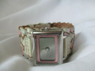Fossil Watch Rectangular Face Pink Blue White Shimmery Weave Band