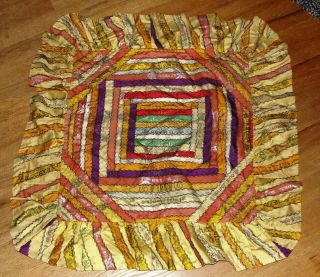Antique Silk Cigar Band Quilt Pillow Cover Hand Stitched Vgc