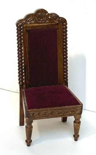 1:12 Vintage Dollhouse Miniature Furniture Wooden Carved Red Velvet Chair
